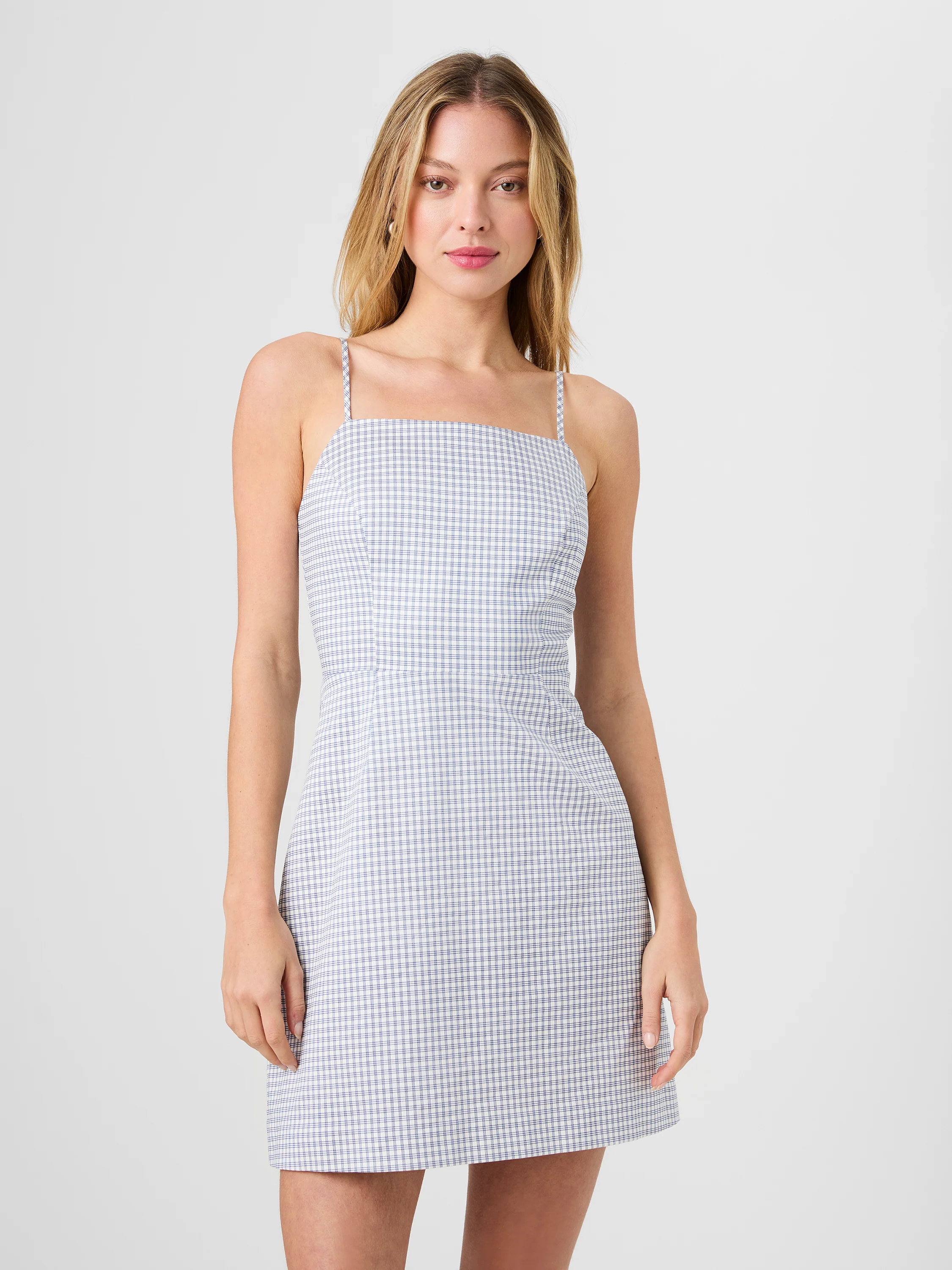 COTTON SATEEN SQUARE NECK WINDOWPANE DRESS - Image 2