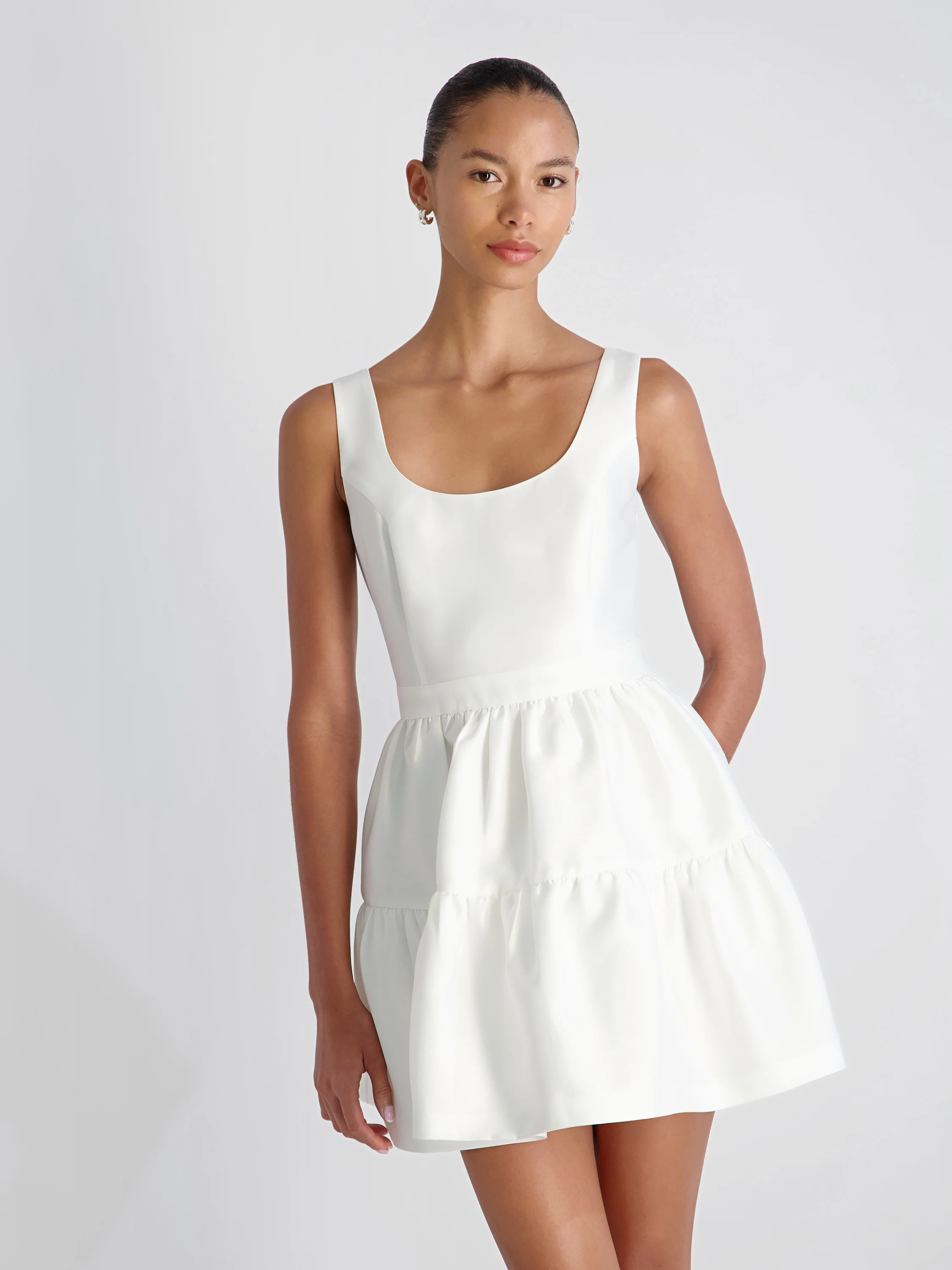STRUCTURED TAFFETA TIERED FLARE MINI DRESS - Image 2