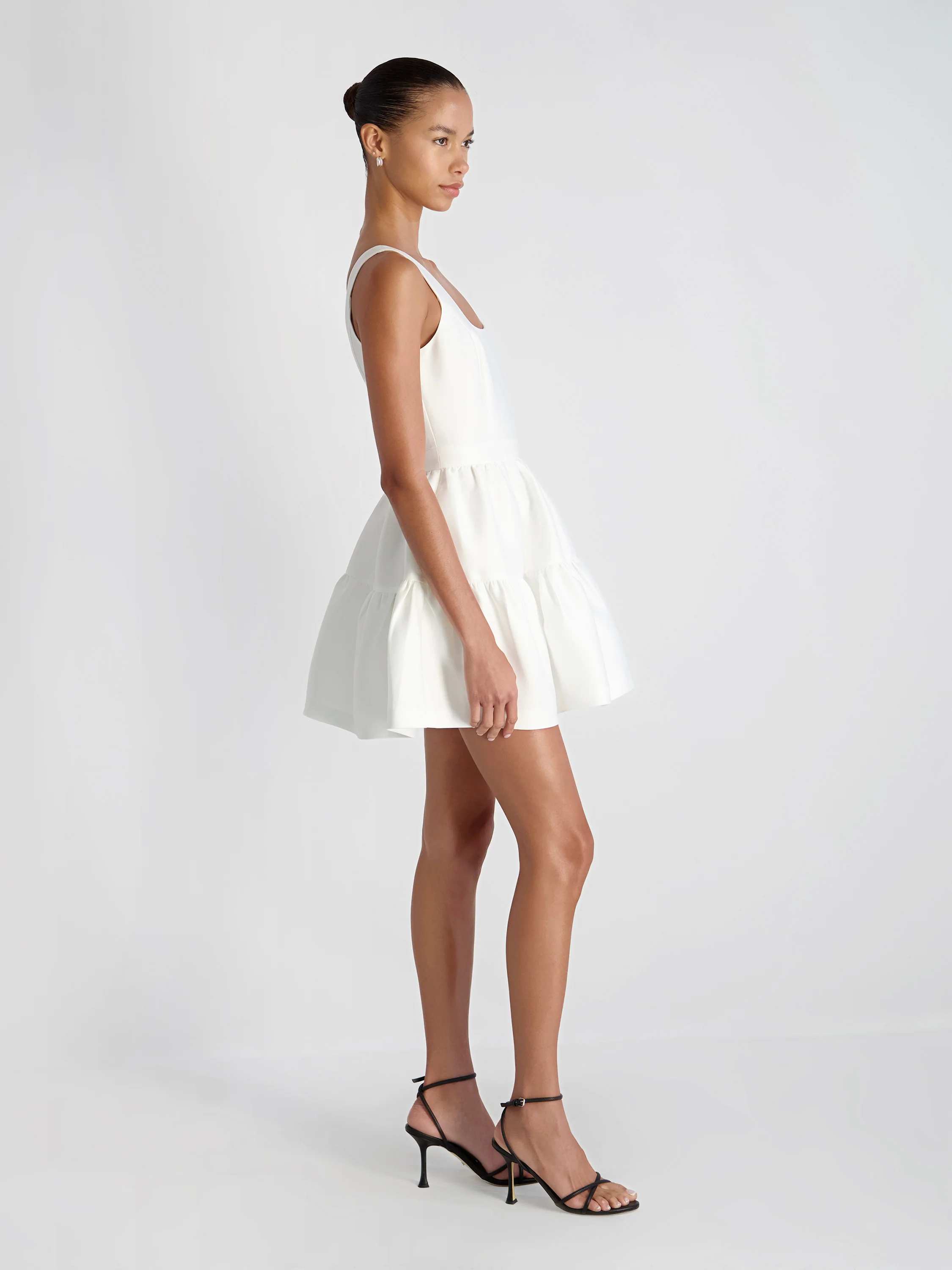 STRUCTURED TAFFETA TIERED FLARE MINI DRESS - Image 4
