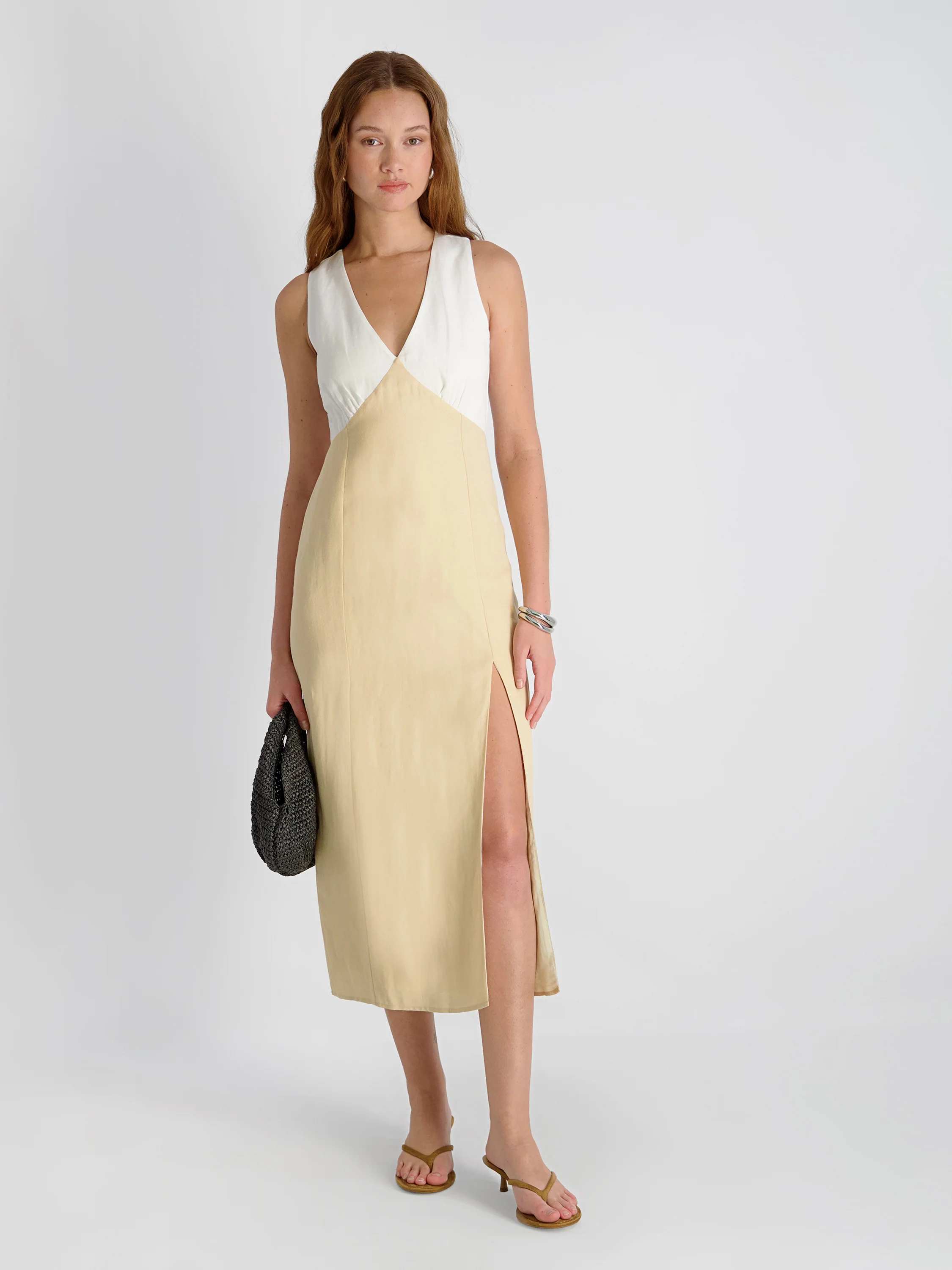 COOPER LINEN V-NECK MIDI DRESS