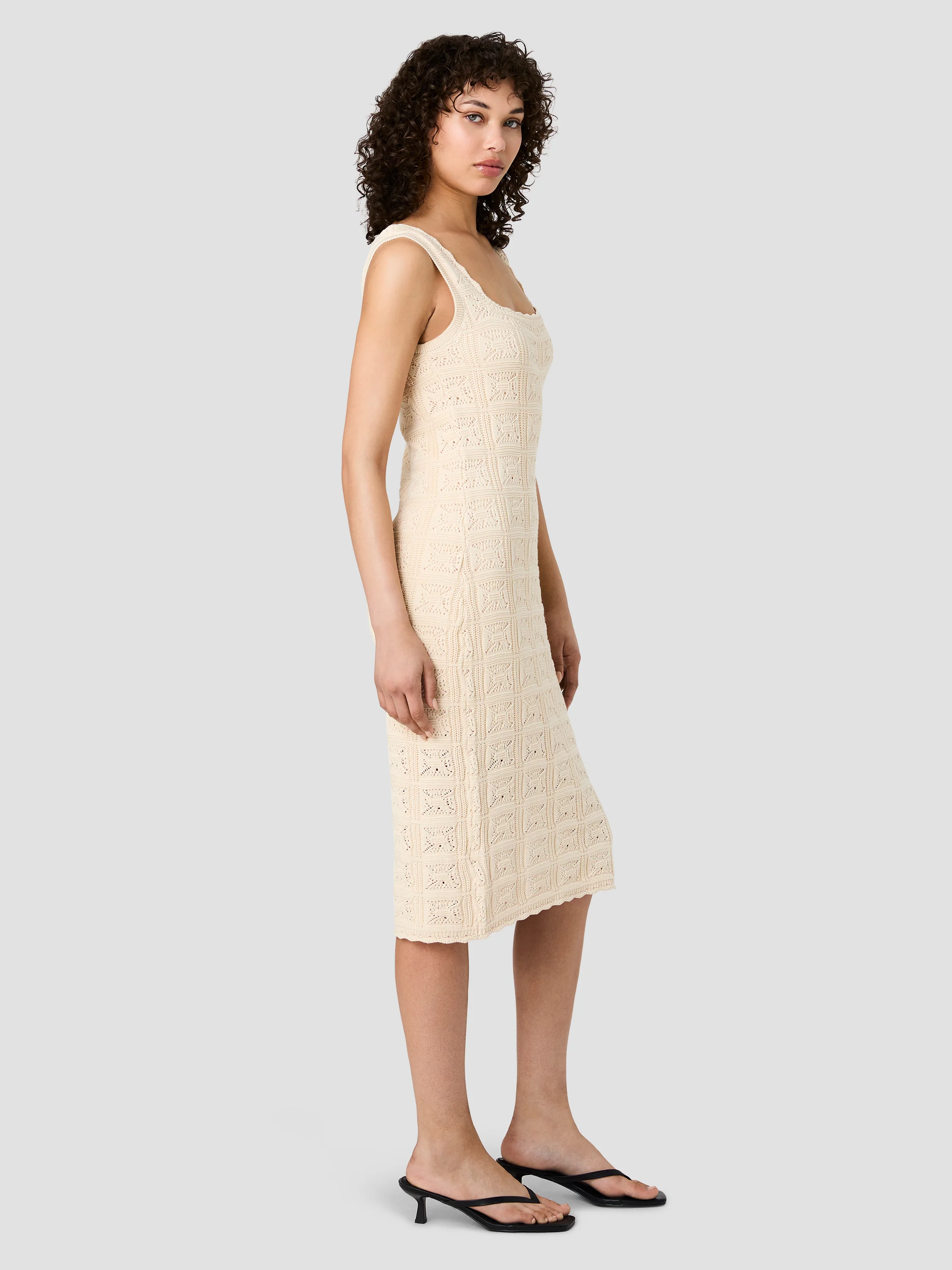 NELLIS SQUARE CROCHET KNIT MIDI DRESS - Image 4