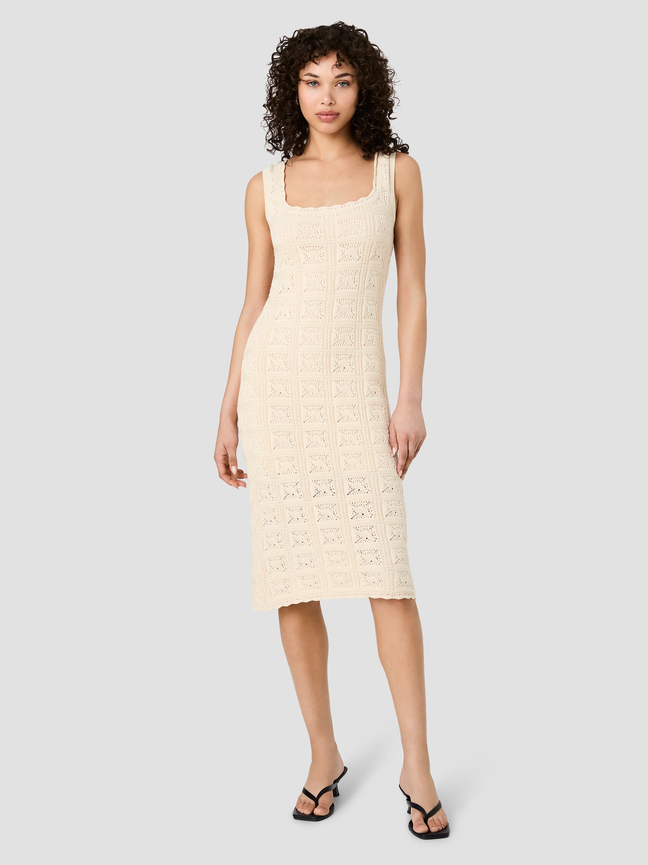 NELLIS SQUARE CROCHET KNIT MIDI DRESS - Image 5