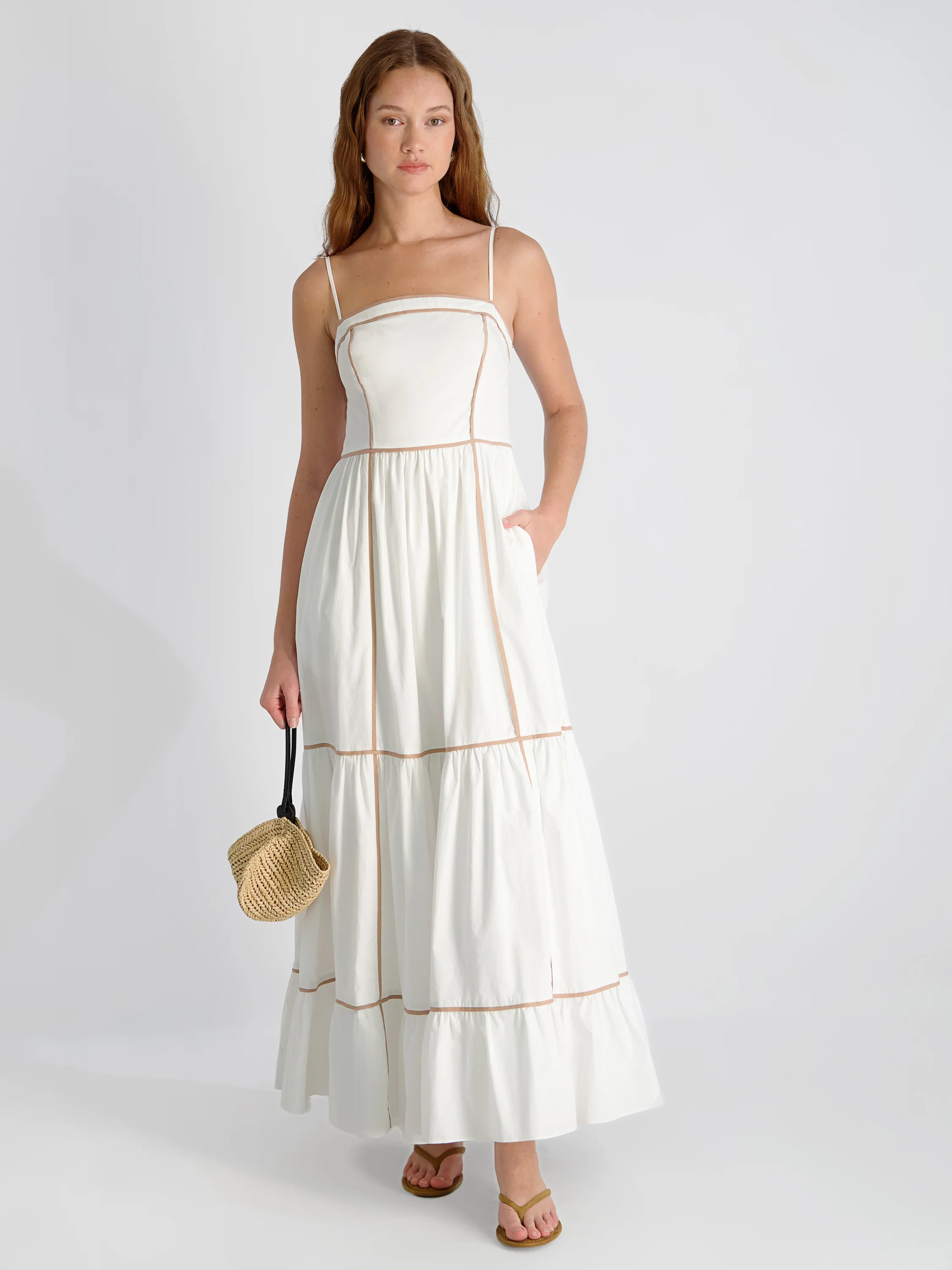 CAMBRIA COTTON CONTRAST TRIM MAXI DRESS