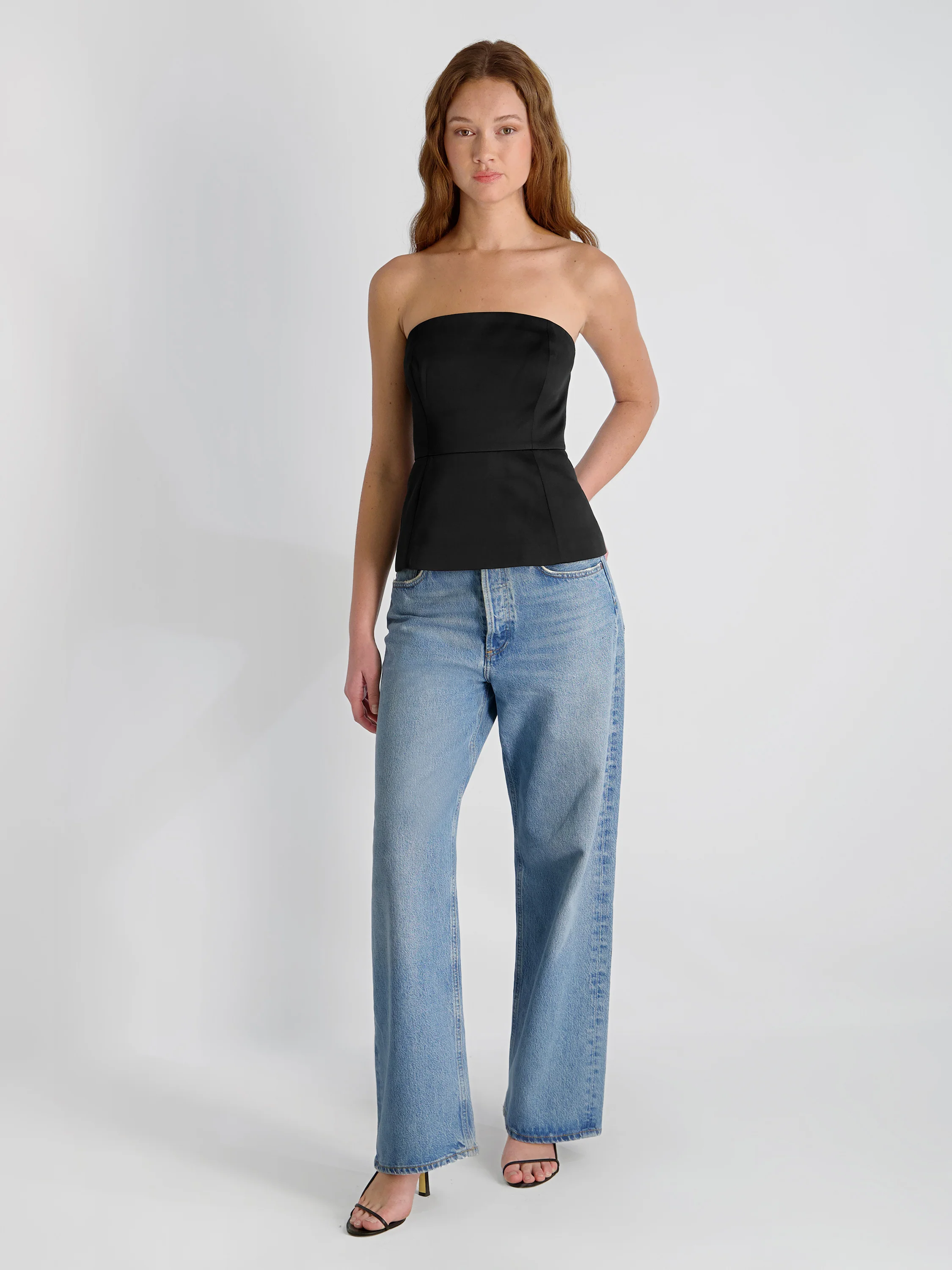 YORK SATIN STRAPLESS PEPLUM TOP - Image 4