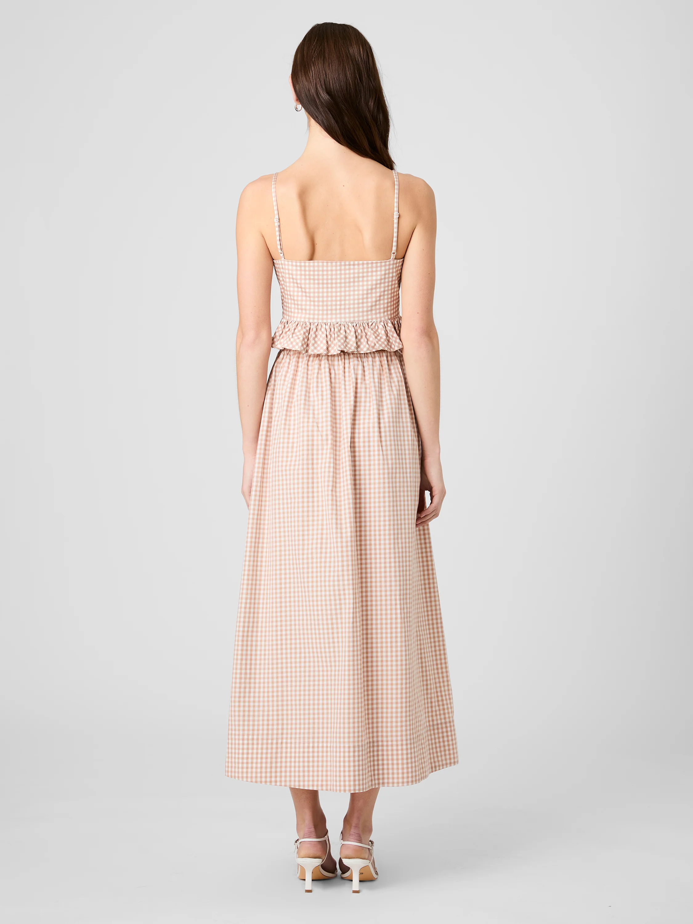 LILAH STRETCH COTTON GINGHAM RUFFLE PEPLUM TOP - Image 3