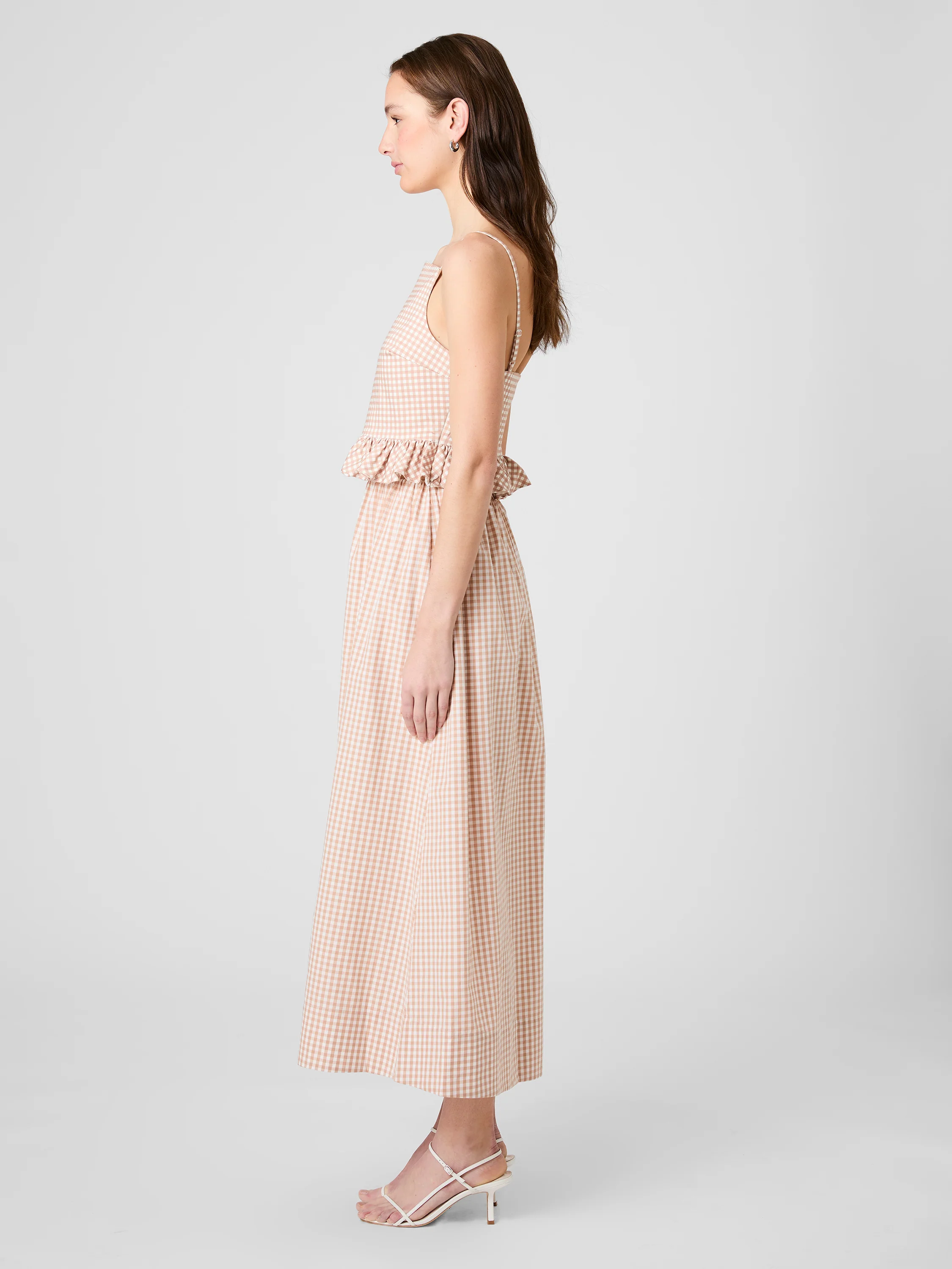 LILAH STRETCH COTTON GINGHAM RUFFLE PEPLUM TOP - Image 5
