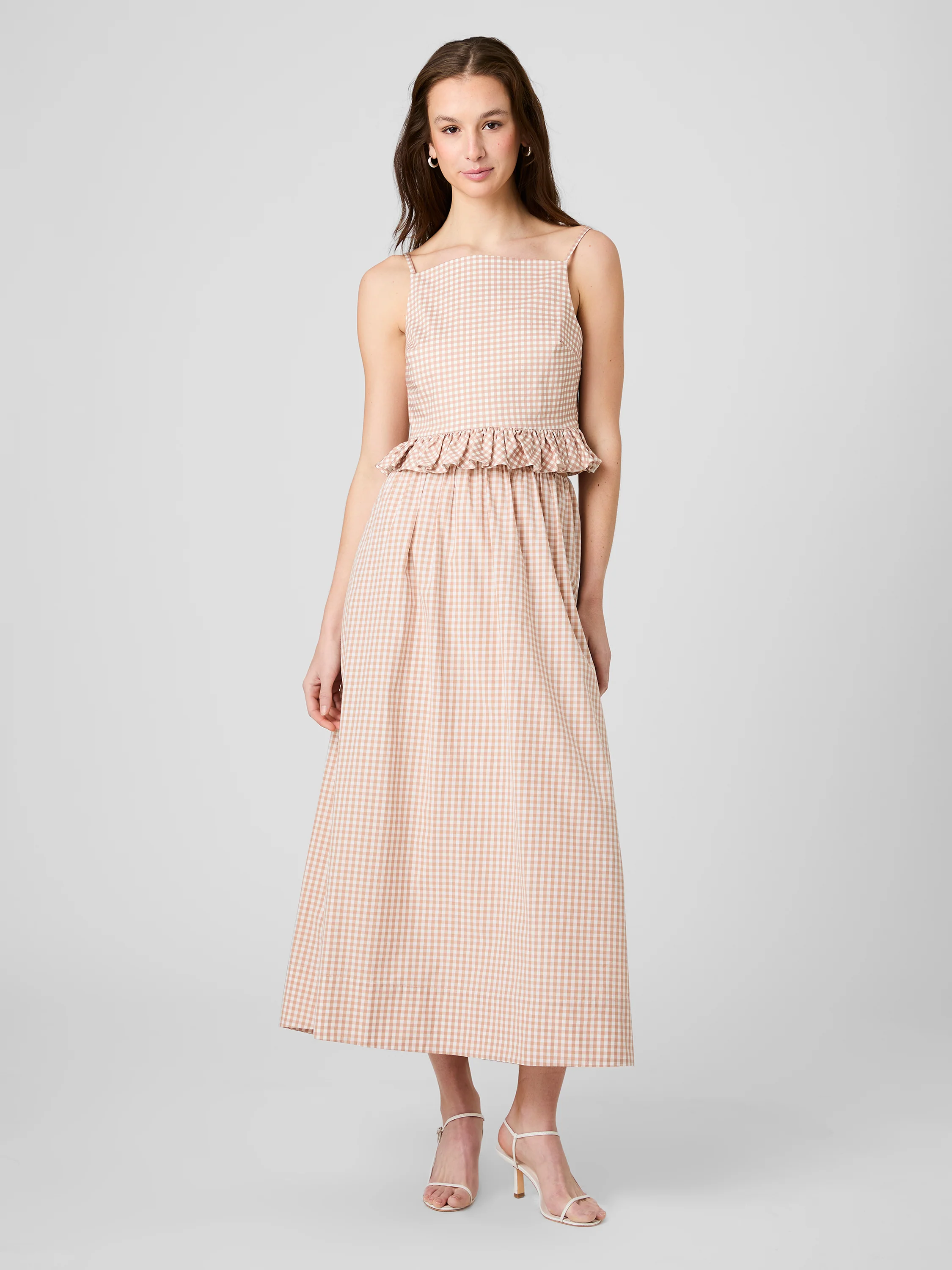 LILAH STRETCH COTTON GINGHAM RUFFLE PEPLUM TOP - Image 6