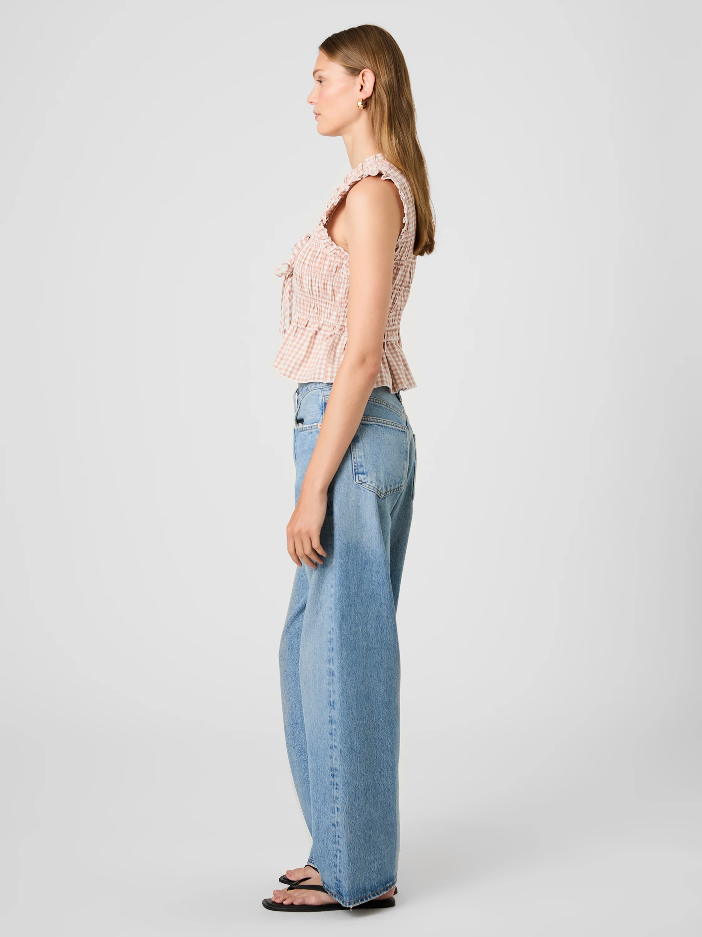 RHODES POPLIN GINGHAM FLUTTER SLEEVE TOP - Image 4