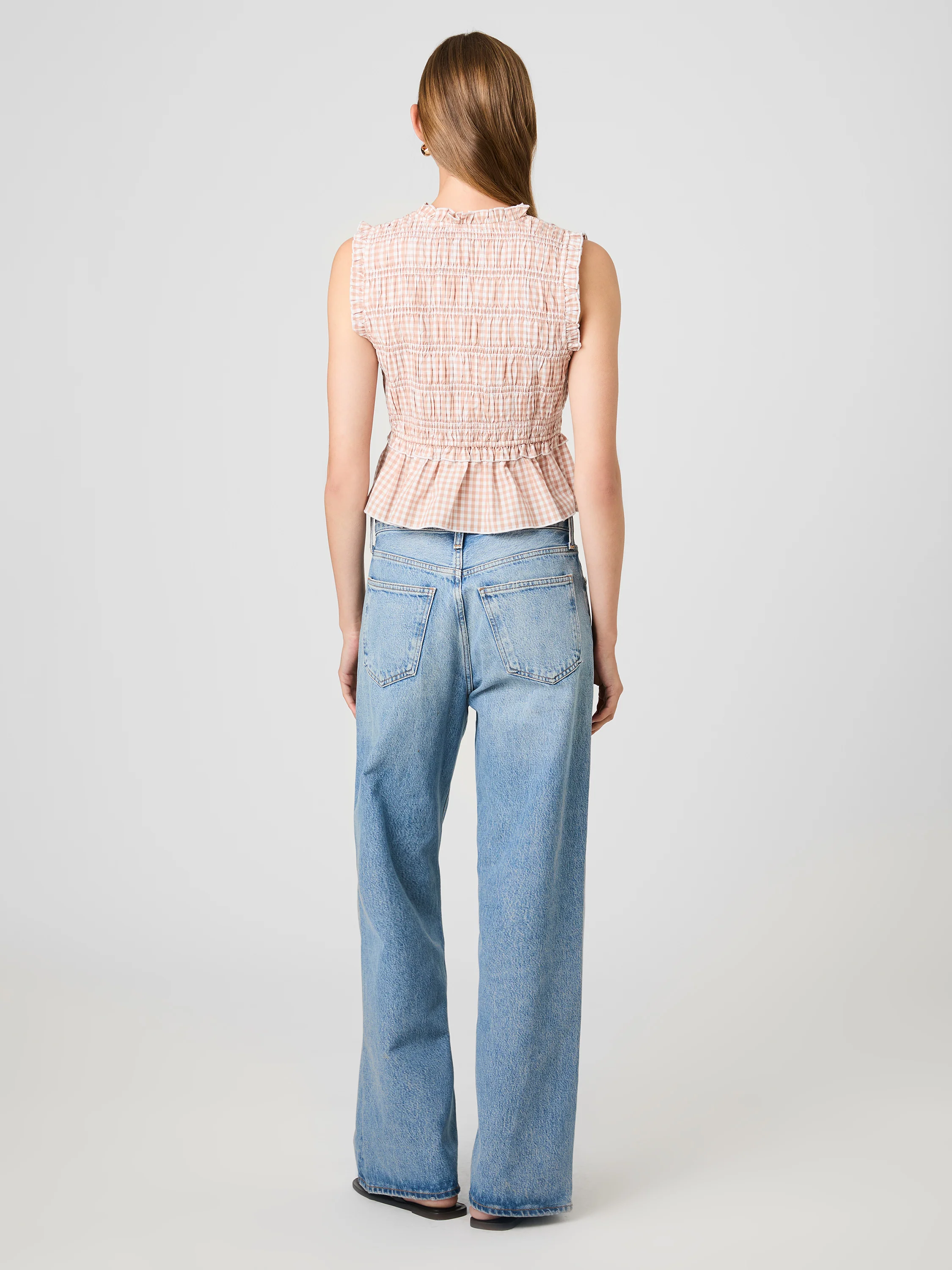 RHODES POPLIN GINGHAM FLUTTER SLEEVE TOP - Image 5