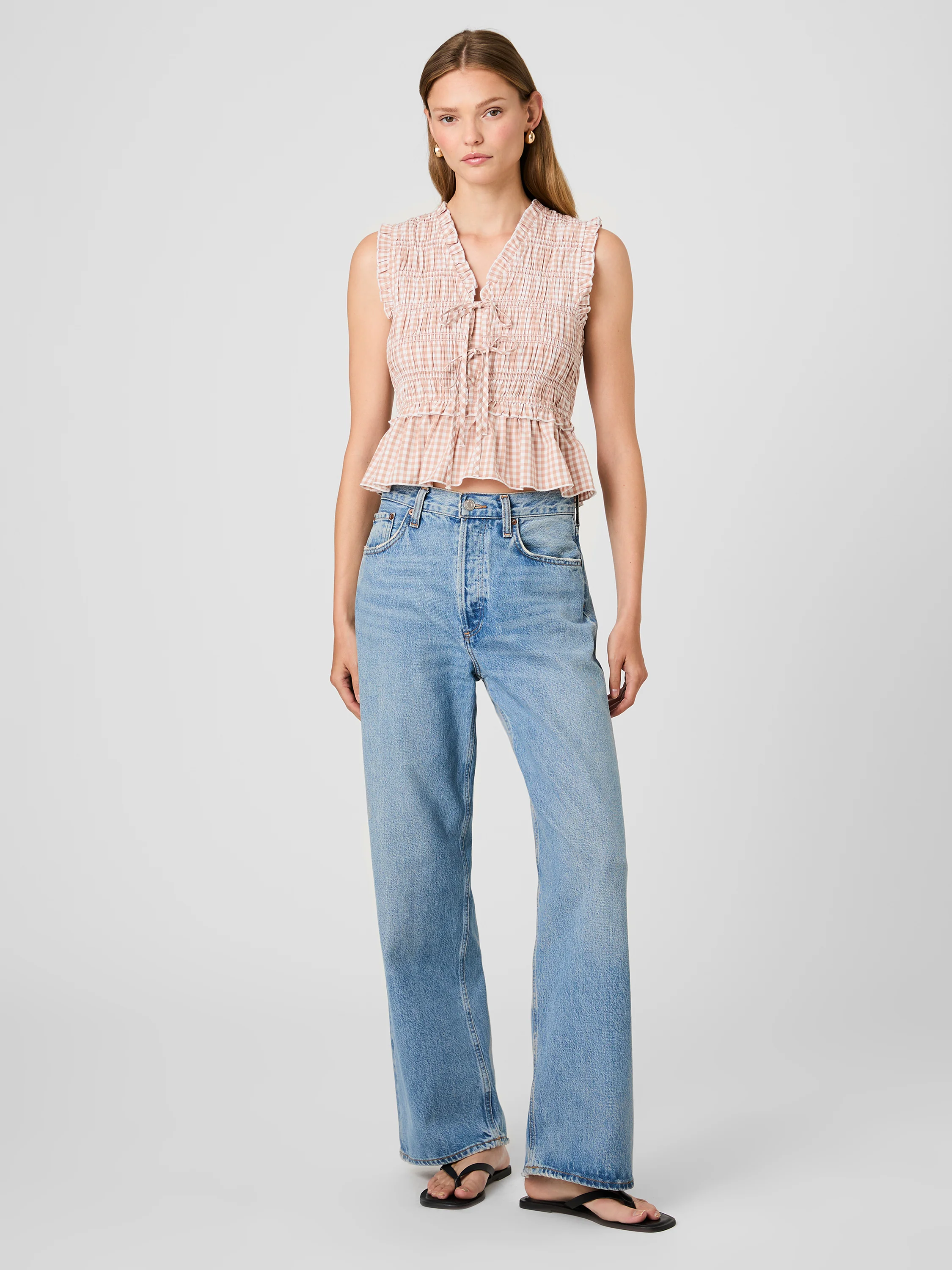 RHODES POPLIN GINGHAM FLUTTER SLEEVE TOP - Image 6