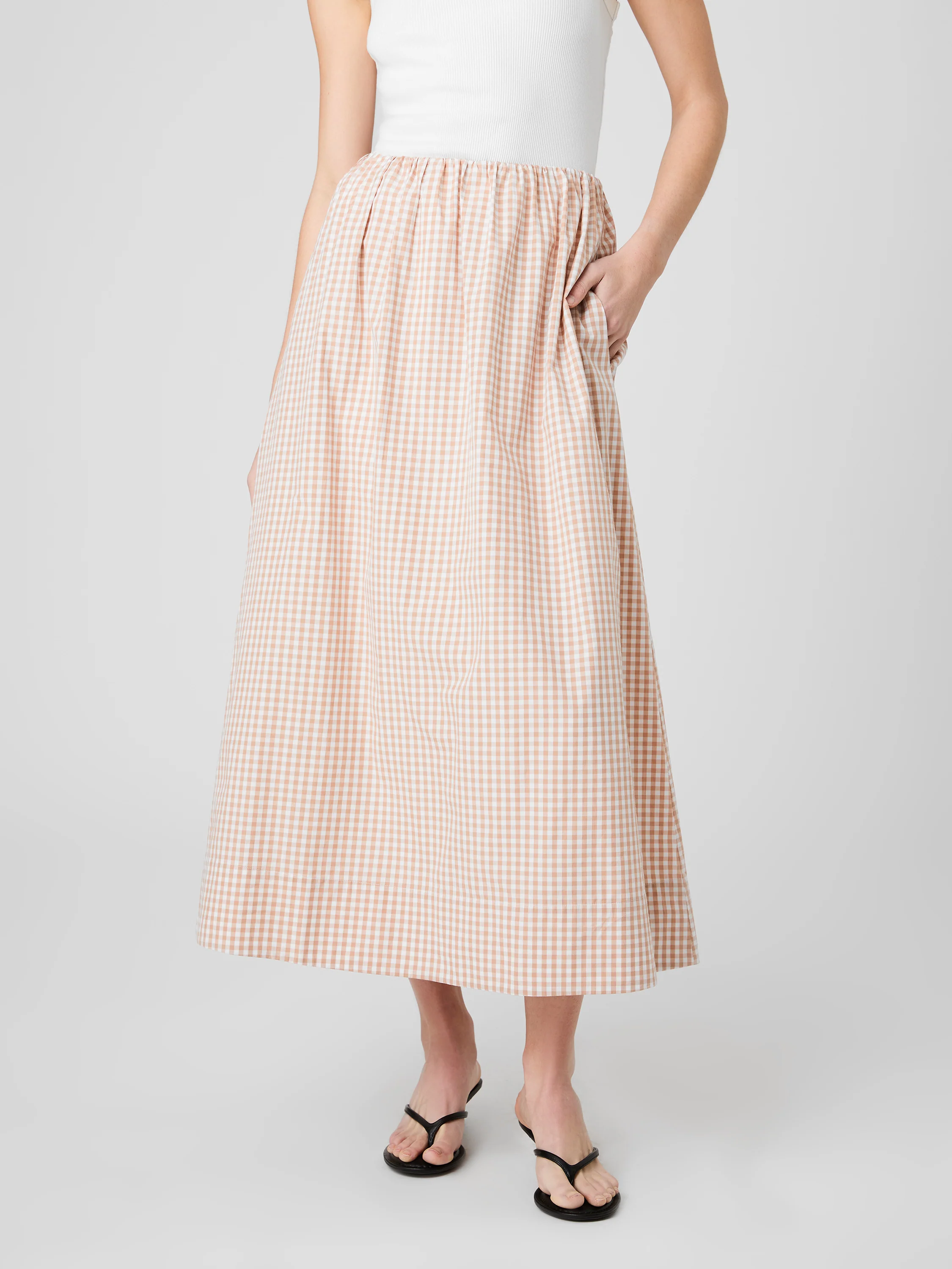 PETITE GINGHAM RUCHED MIDI SKIRT - Image 2