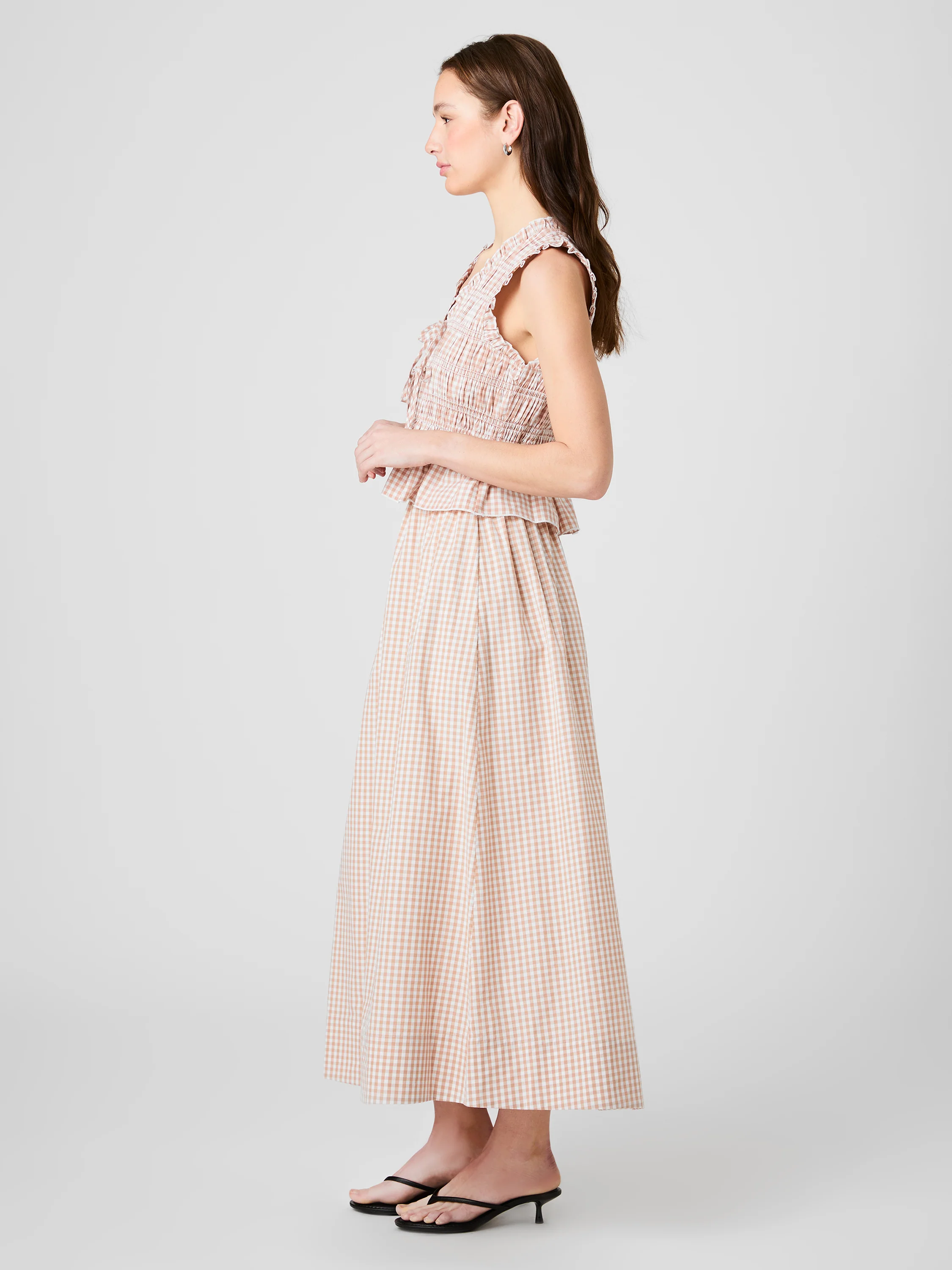 PETITE GINGHAM RUCHED MIDI SKIRT - Image 4