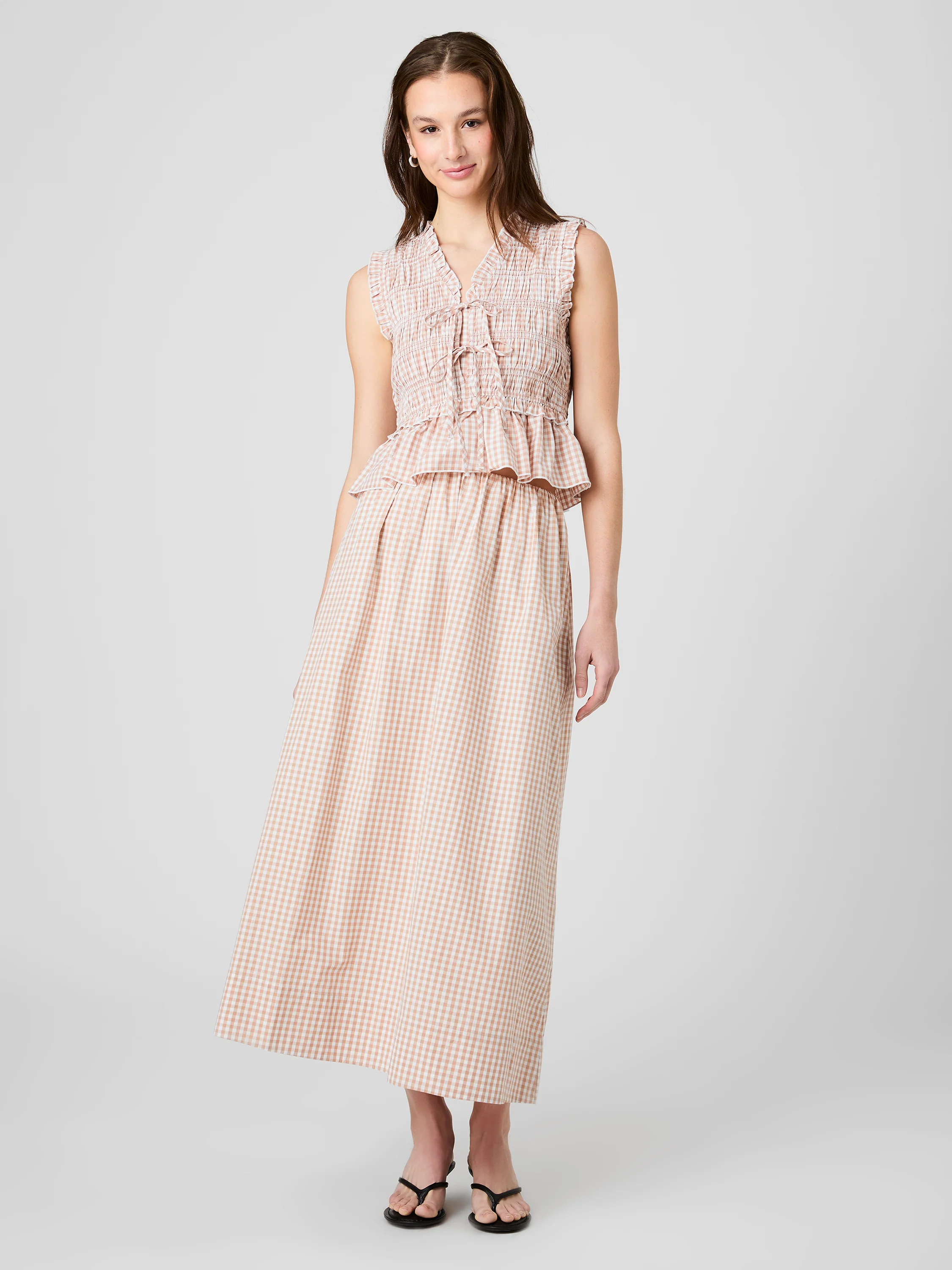 PETITE GINGHAM RUCHED MIDI SKIRT - Image 6